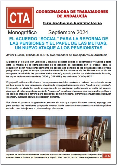 El acuerdo “social” para la Reforma de las Pensiones y el papel de las Mutuas, un nuevo ataque a los pensionistas